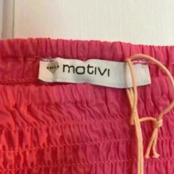 NWT italy MOTIVI PINK! 100% cotton cropped smocked top w/open shoulder - Picture 4 of 9